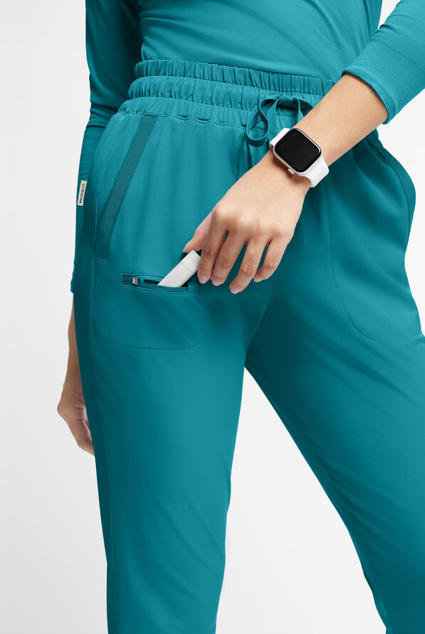 WhisperLite ISLA Women's 5-Pocket Tapered Scrub Pants - Teal - 4