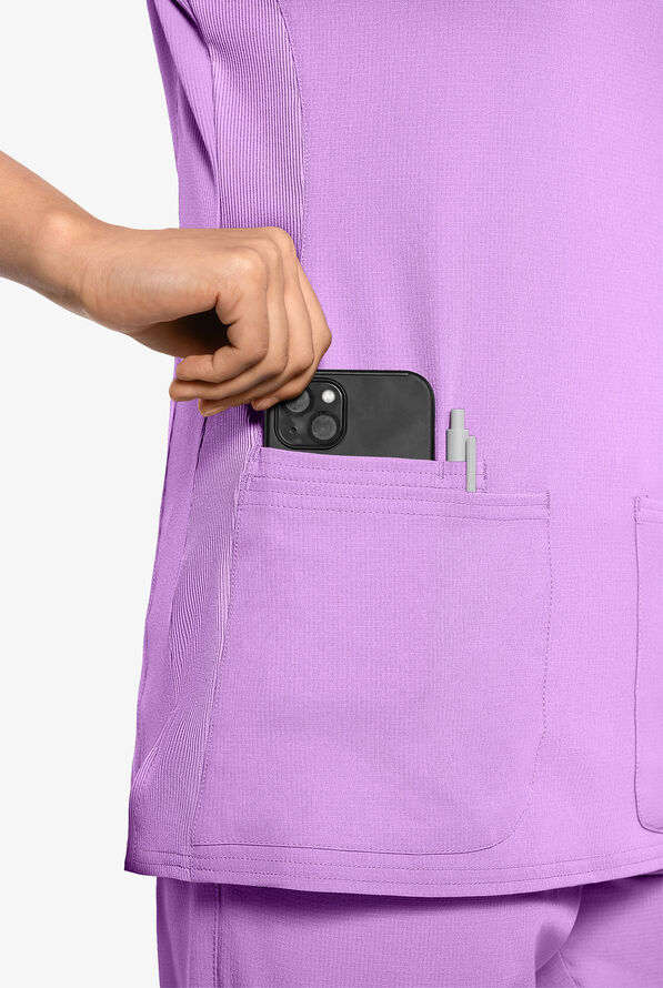 Med Couture Amp Women's 3-Pocket STRETCH V-Neck Scrub Top - Digital Lavendar - 2