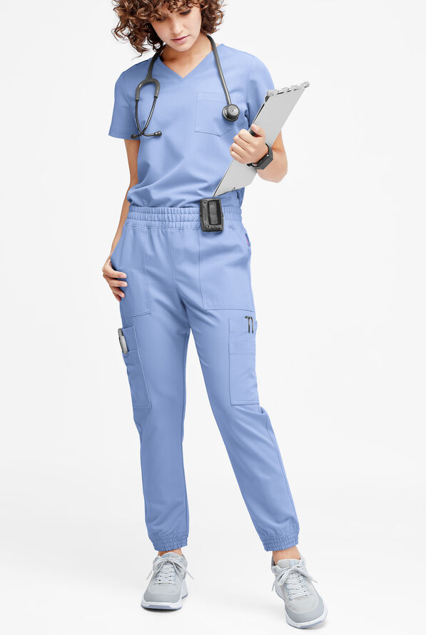 Movement by Butter-Soft Cephei Women's 11-Pocket Jogger Scrub Pants - Ceil Blue - 4