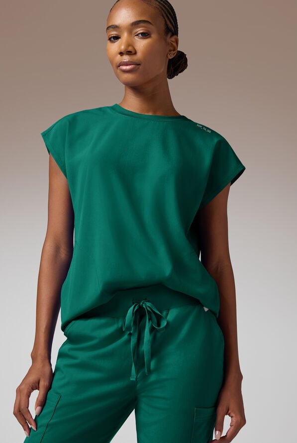 Hypothesis Edge Crew Women's 2-Pocket Relaxed Dolman Sleeve Scrub Top - Hunter - 1