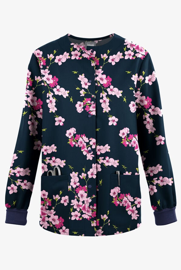 Butter-Soft Originals Sweet Blossoms Navy Women's Warm Up Jacket - null - 1