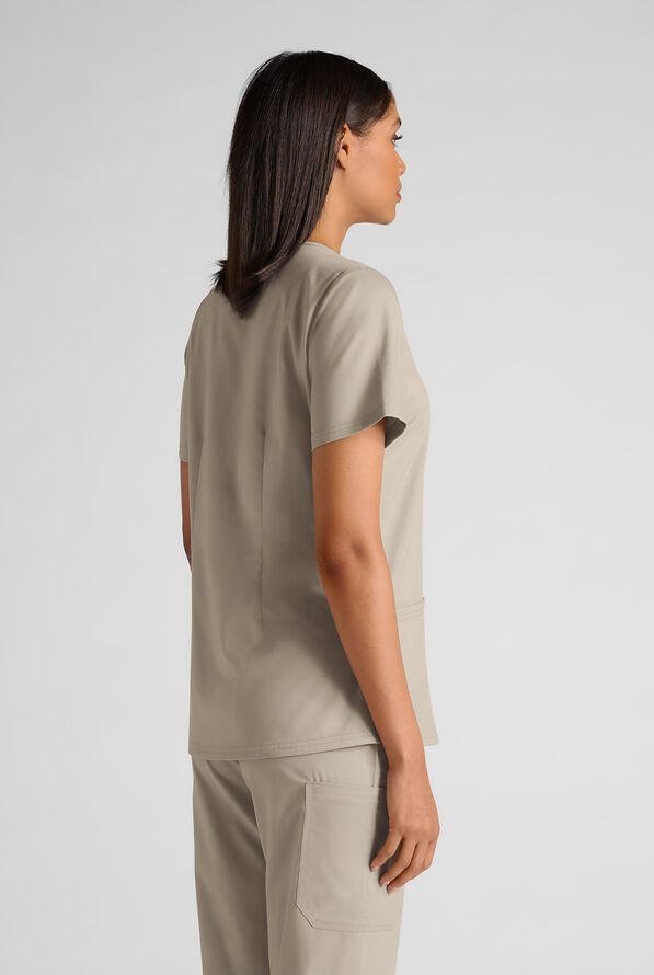 Butter-Soft STRETCH Women's 4-Pocket V-Neck Scrub Top - Warm Sand - 2