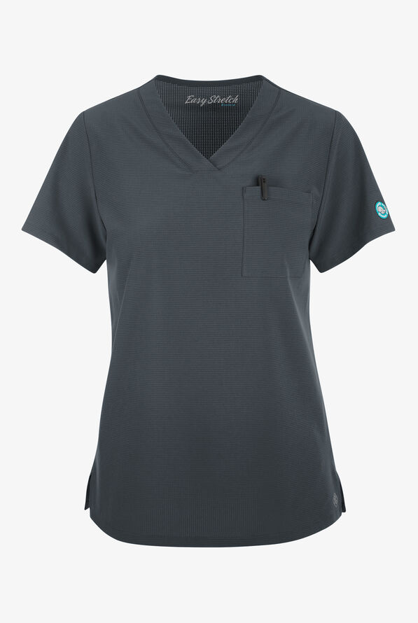 Easy Stretch EcoGrid Ariel Women's 1-Pocket Tuck In/Wear Out Scrub Top - Pewter - 1