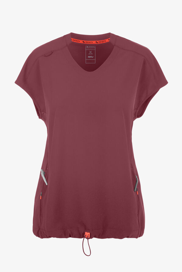 Infinity GNR8 Women's 2-Pocket STRETCH Rib-Knit Trim Dolman Sleeve V-Neck Scrub Top - Plum Velvet - 1