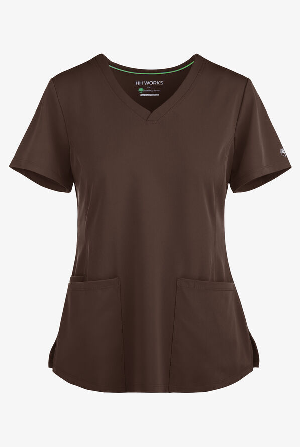 HH Works by Healing Hands Monica Women's 4-Pocket STRETCH V-Neck Scrub Top - Dark Chocolate - 1