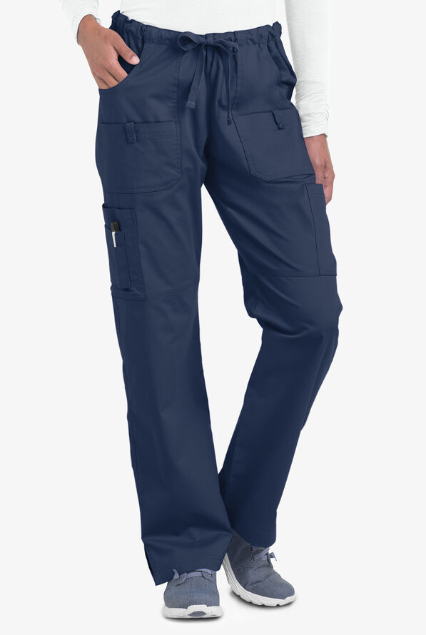 Butter-Soft STRETCH Women's 10-Pocket Drawstring Scrub Pants - Tall - Navy - 1