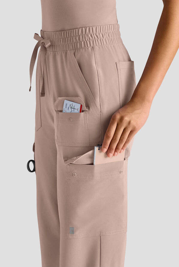 Easy STRETCH Ayo Women's 10-Pocket Cargo Scrub Pants - Petite - Mocha Meringue - 4