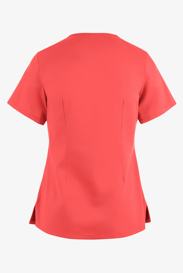 Blusa m&eacute;dica UA Butter-Soft STRETCH con lazos entrecruzados y 4 bolsillos para mujer - Radiant Red - 4