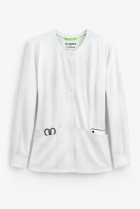 HH Works by Healing Hands Megan Women's 4-Pocket STRETCH Round Neck Warm-Up Scrub Jacket