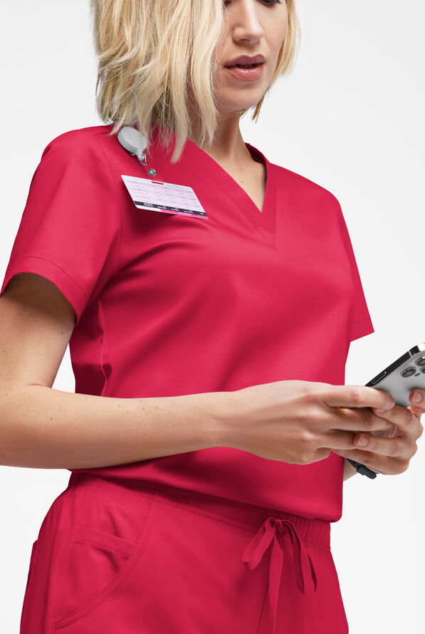 Butter-Soft STRETCH Women's V-Neck Tuck In Top - Ruby - 2