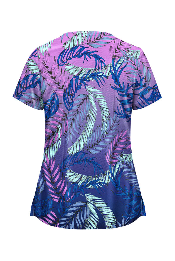 Strictly Scrubs STRETCH Palm Fronds Aqua Moon Women's 2-Pocket V-Neck Print Scrub Top - null - 2