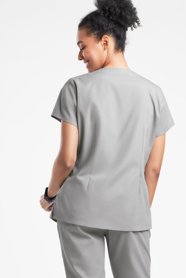 Butter-Soft Originals Women's 6-Pocket Scallop Neck Scrub Top - Silver - 3