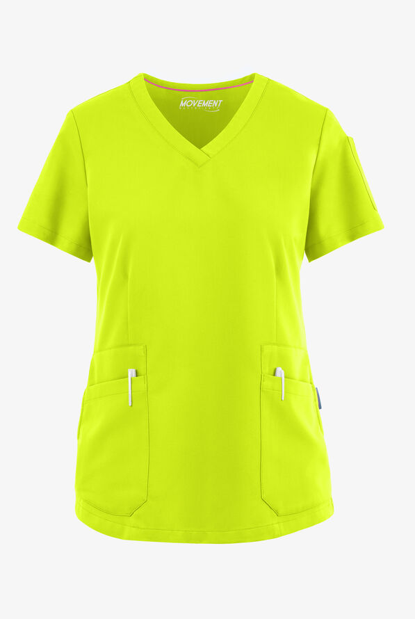 Blusa m&eacute;dica MOVEMENT by Butter-Soft Antares STRETCH con cuello en V y 6 bolsillos para mujer - Intense Lime - 1