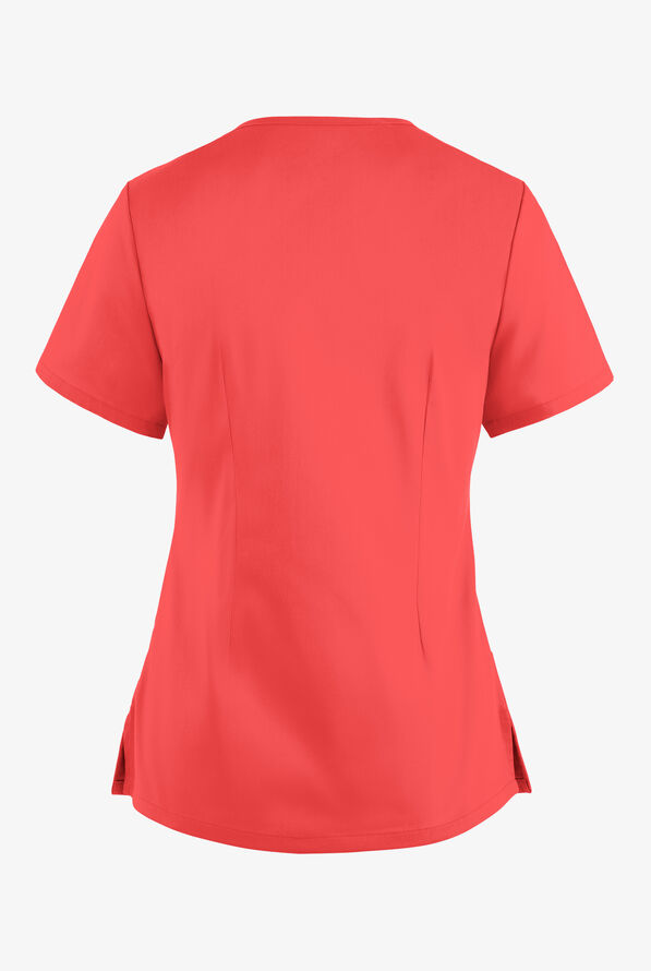 Butter-Soft STRETCH Women's 4-Pocket Smooth Face Zipper Scrub Top - Radiant Red - 4