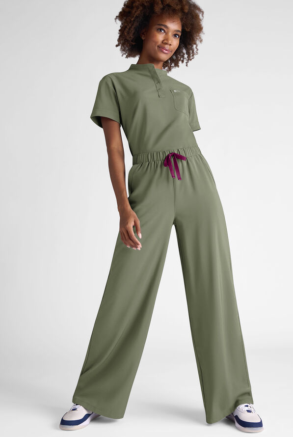 Easy STRETCH Hunter Women's 6-Pocket Relaxed Fit Wide Leg Scrub Pant - Olive Leaf - 2