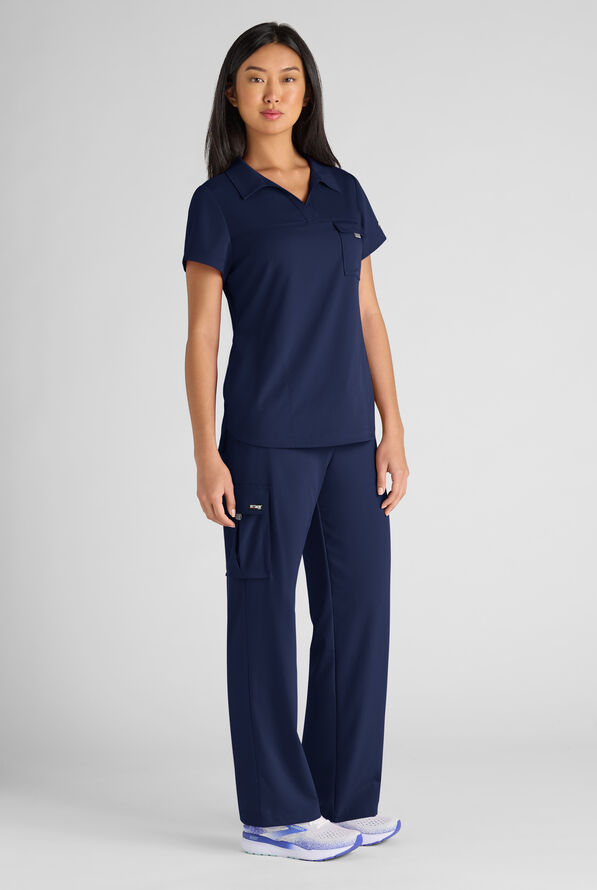 Pantal&oacute;n m&eacute;dico Grey's Anatomy by Barco Emerge Teagan STRETCH de tiro alto con piernas anchas y 6 bolsillos para mujer - Indigo - 4