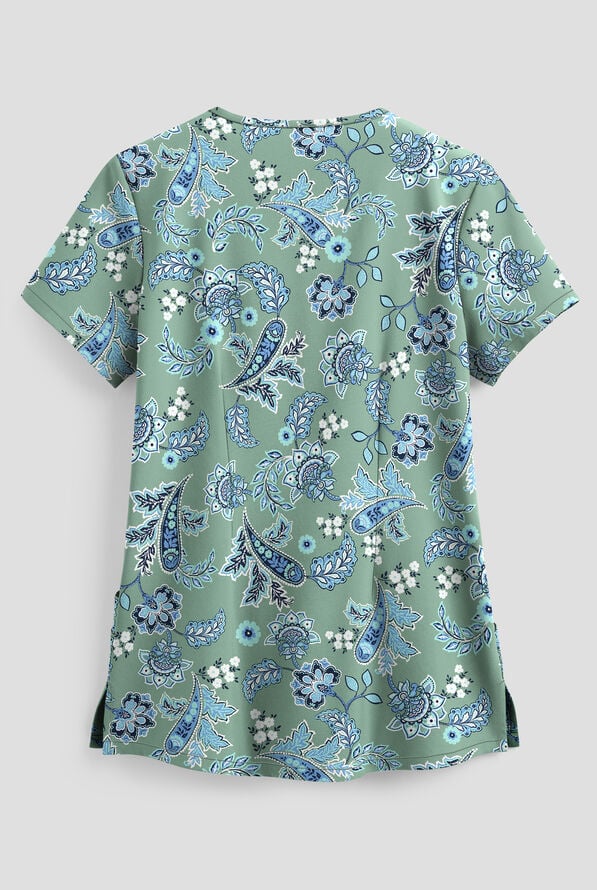 Strictly Scrubs STRETCH Paisley Tapestry Juniper Breeze Women's 4-Pocket Rounded V-Neck Print Scrub - null - 2