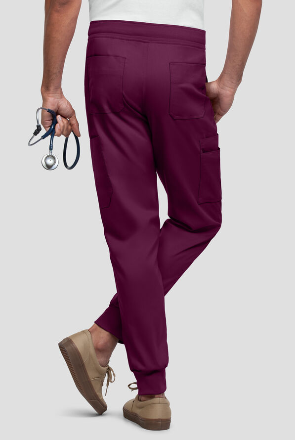 Strictly Scrubs Active STRETCH Men's 9-Pocket  Knit Waist Jogger Scrub Pant - Wine - 2
