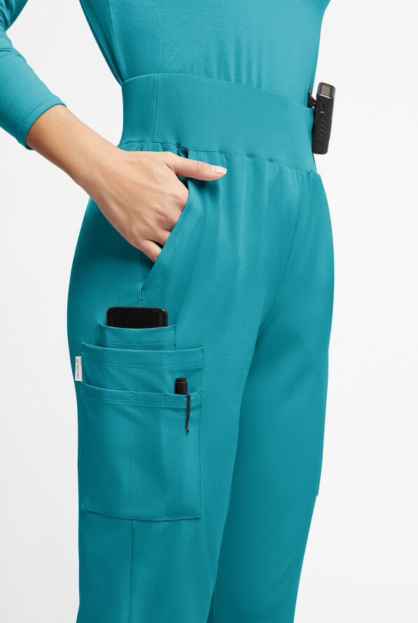 WhisperLite Semira Women's 11-Pocket High Waisted Cargo Scrub Pants - Teal - 4