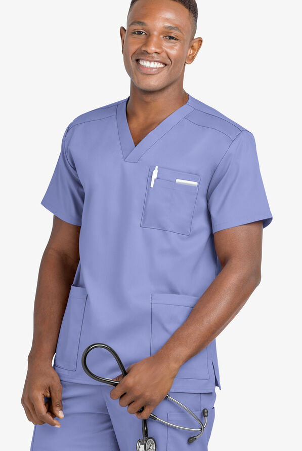 UA Flex2 Unisex 5-Pocket V-Neck STRETCH Scrub Top - Ceil Blue - 4