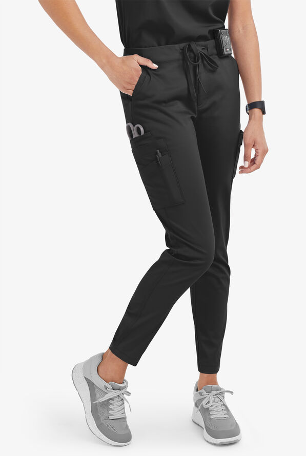 Butter-Soft STRETCH Women's 10-Pocket Slim Cargo Scrub Pants - Black - 1
