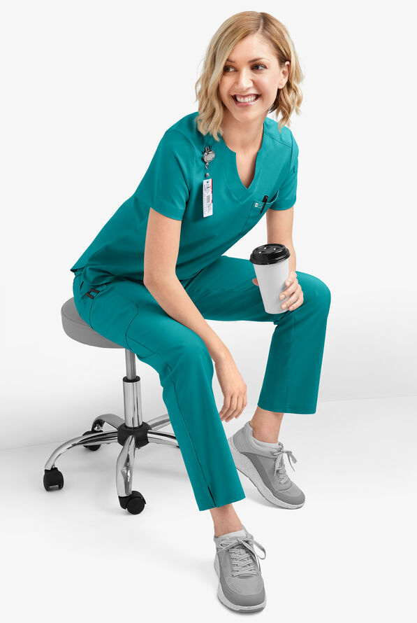Easy STRETCH Nikki Women's 1-Pocket Scallop Neck Tuck-In Scrub Top - Teal - 8