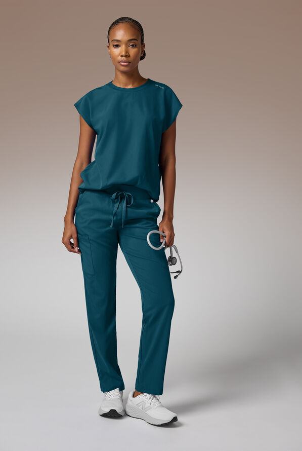 Blusa m&eacute;dica Hypothesis DM Crew de corte holgado con mangas dolm&aacute;n y 2 bolsillos para mujer - Caribbean Blue - 3