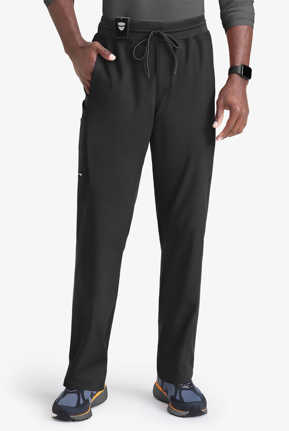 Grey's Anatomy by Barco Spandex STRETCH Hudson Men's 6-Pocket Slim Straight Cargo Scrub Pants - Black - 1