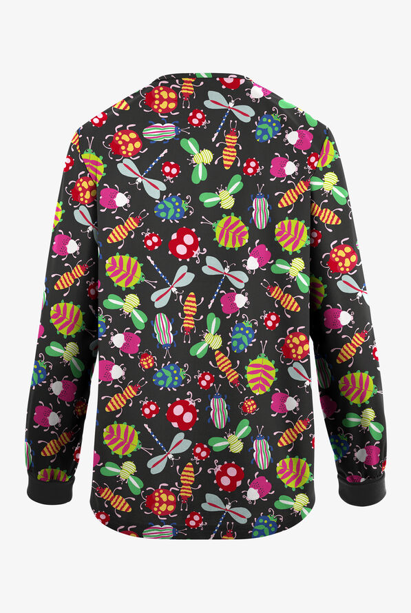 Butter-Soft Originals Happy Bugs Black Women's 3-Pocket Snap Front Print Scrub  Jacket - null - 2