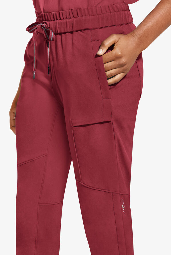 Healing Hands 360 Naya Women's 6-Pocket STRETCH Elastic Jogger Drawstring Scrub Pants - Garnet Red - 2