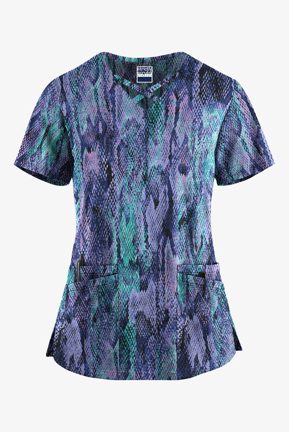 Strictly Scrubs STRETCH Lux Python Women's 4-Pocket Crisscross Print Scrub Top - null - 1