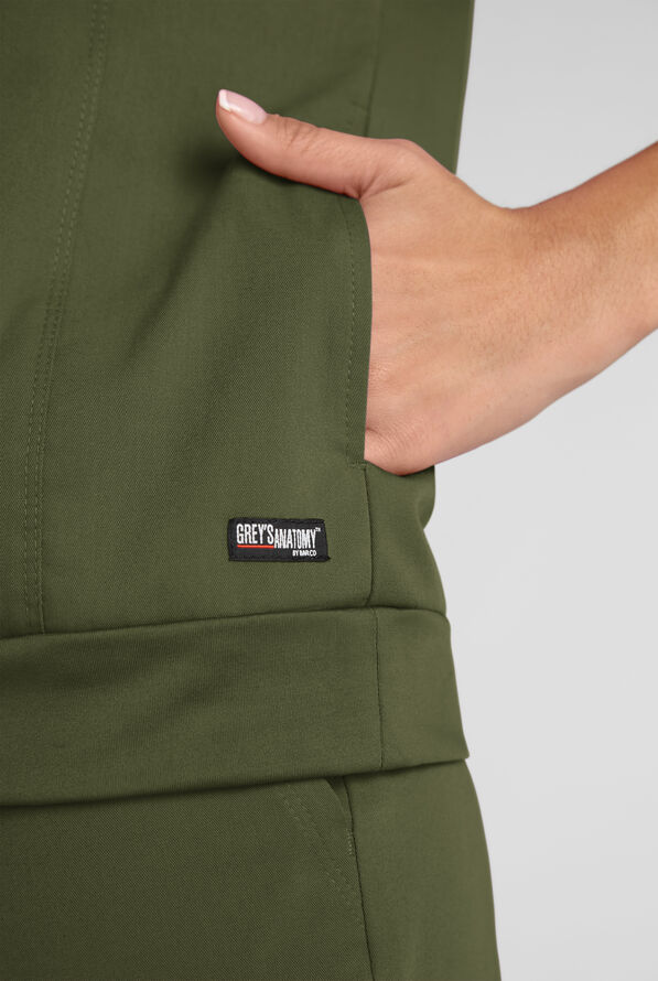 Grey's Anatomy by Barco Emerge Rowen Women's 2-Pocket STRETCH Banded Bottom Zip Scrub Top - Olive - 3