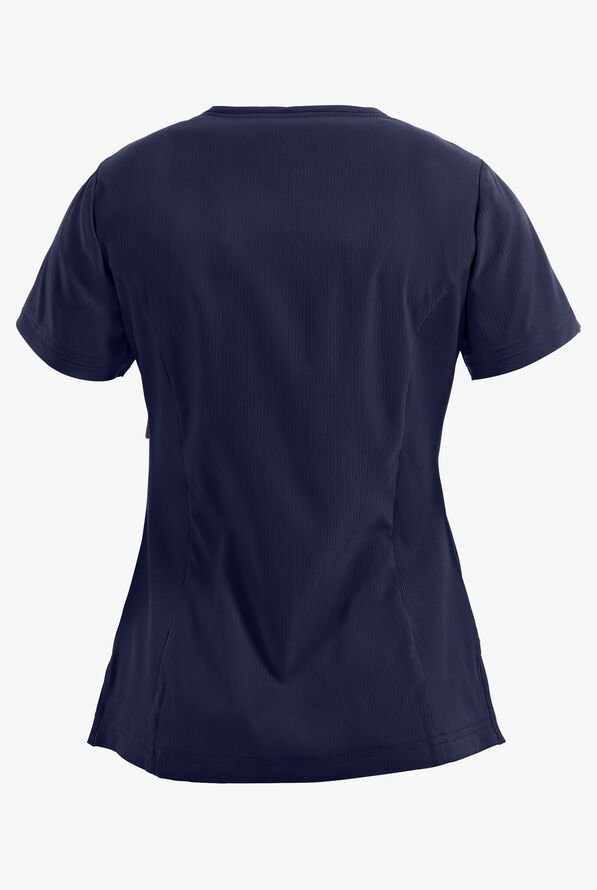 koi Lite™ Philosophy Women's 3-Pocket Mock Wrap Side Zipper Scrub Top - Navy - 2