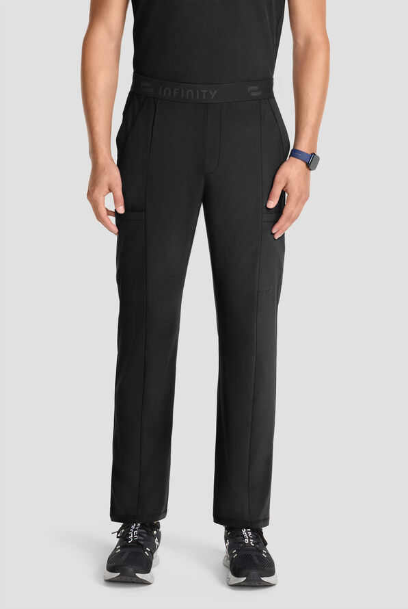 Infinity GNR8 Men's 5-Pocket STRETCH Logo Waistband Straight Leg Cargo Scrub Pant - Black - 1