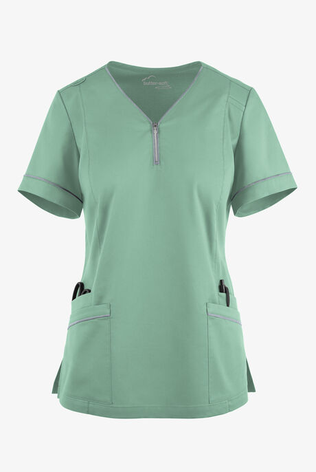 Butter-Soft STRETCH Women's 5-Pocket V-Neck with Front Zipper Scrub Top