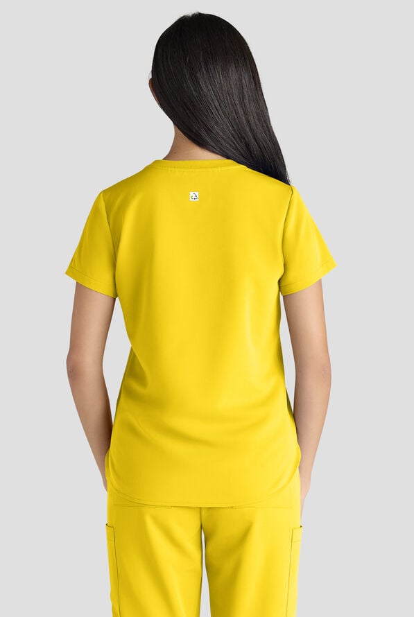 ReSurge Citrine Women's 1-Pocket Crew Neck Tuck In / Wear Out Scrub Top - Vibrant Yellow - 2