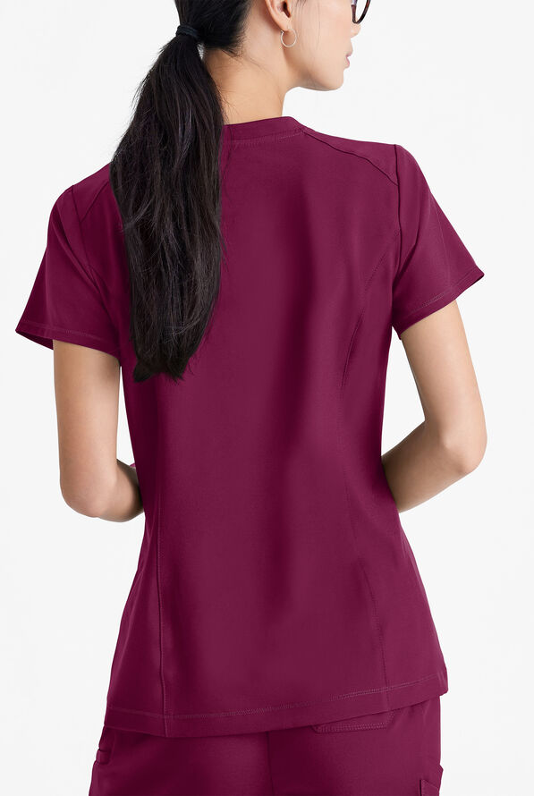 Grey's Anatomy by Barco Evolve STRETCH Sway Women's 1-Pocket Tuck In V-Neck Scrub Top - Wine - 3
