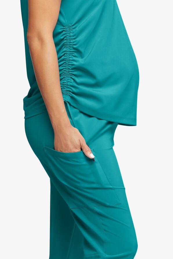 Easy STRETCH Chrissy Women's Maternity 4-Pocket Tapered Leg Jogger Scrub Pants - Teal - 2