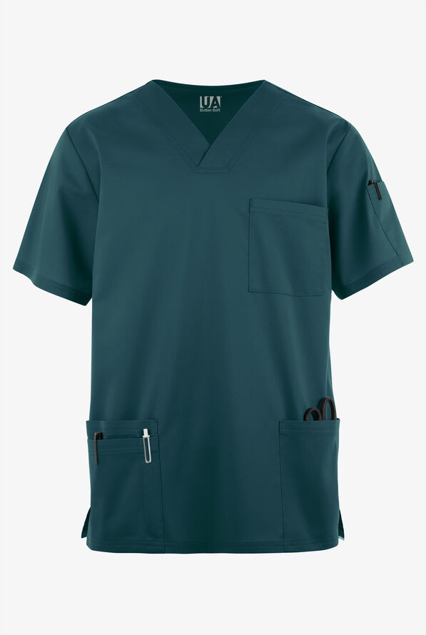 Butter-Soft STRETCH Men's 6-Pocket V-Neck Scrub Top - Caribbean Blue - 1