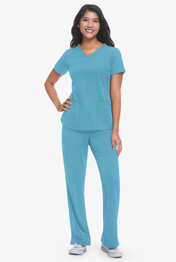 HH Works by Healing Hands Monica Women's 4-Pocket STRETCH V-Neck Scrub Top - Fresh Blue - 2