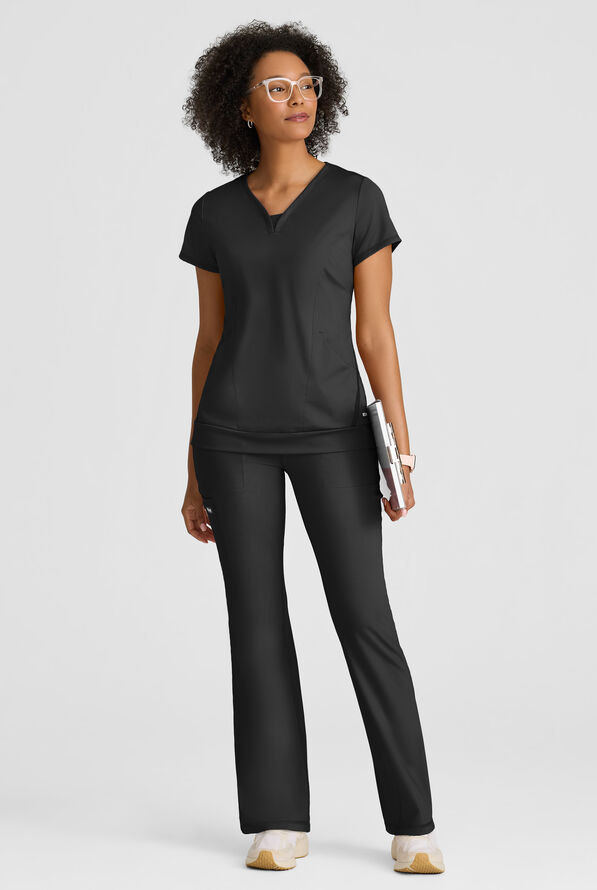 Blusa m&eacute;dica Grey's Anatomy by Barco Spandex Knit Motivate STRETCH con cuello en V y 2 bolsillos para mujer - Black - 5