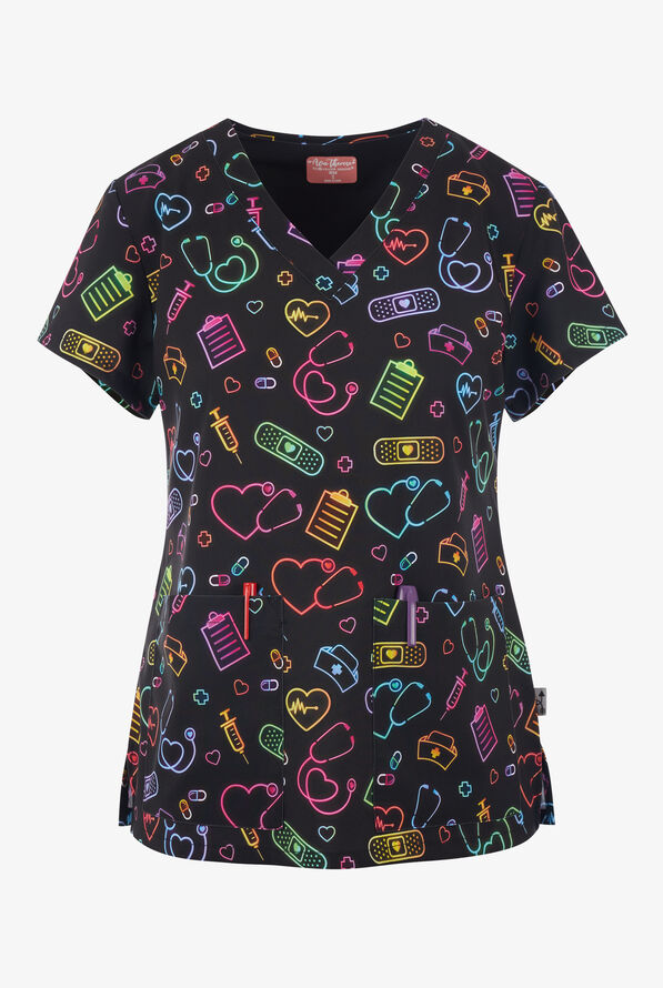 Zavate Ava Therese Nurse Essentials Women's 2-Pocket STRETCH V-Neck Print Scrub Top - null - 1