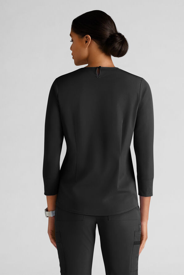 WhisperLite LYRA Women's 2-Pocket STRETCH 3/4" Sleeve Scrub Top - Black - 2