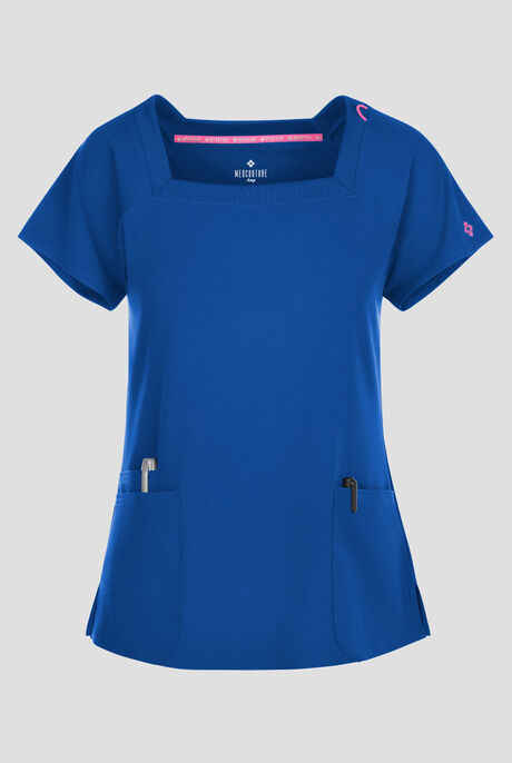 Blusa médica Med Couture Amp STRETCH con cuello cuadrado y 3 bolsillos para mujer