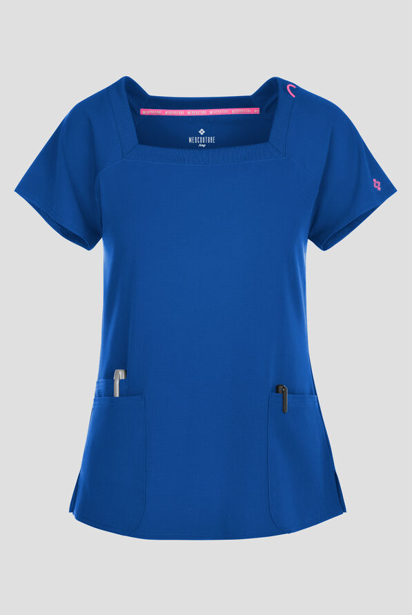 Blusa médica Med Couture Amp STRETCH con cuello cuadrado y 3 bolsillos para mujer - Royal - 1