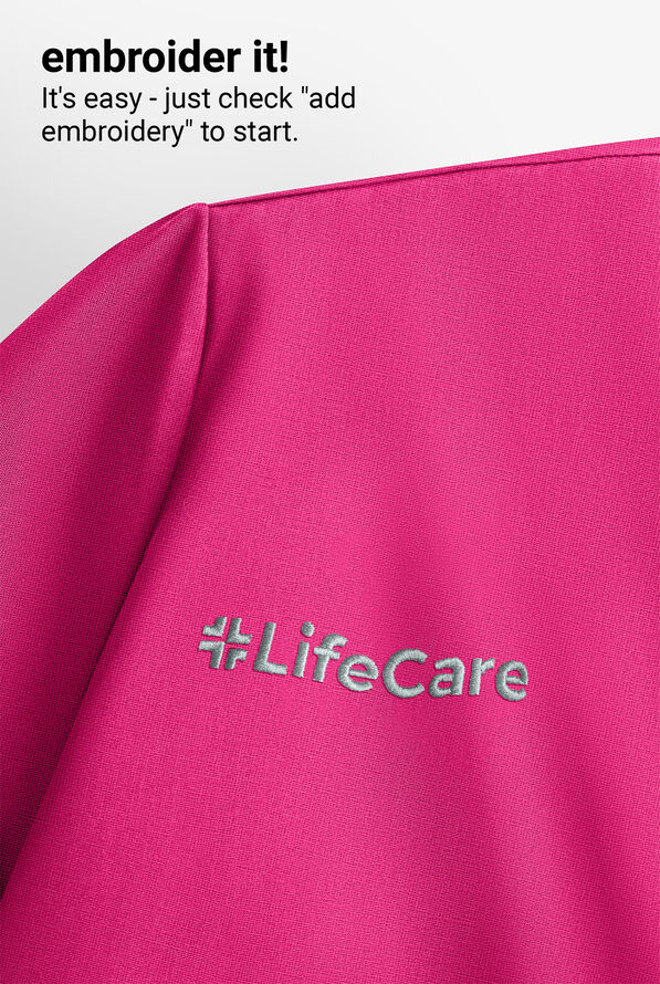 Blusa m&eacute;dica Med Couture Amp Knit STRETCH con cuello redondo y 2 bolsillos para mujer - Pink Power - 6