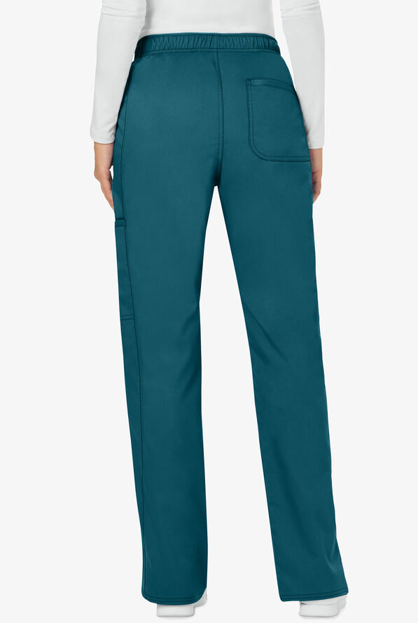 Cherokee Workwear Revolution Women's 5-Pocket STRETCH Drawstring Cargo Scrub Pants - Tall - Caribbean Blue - 2
