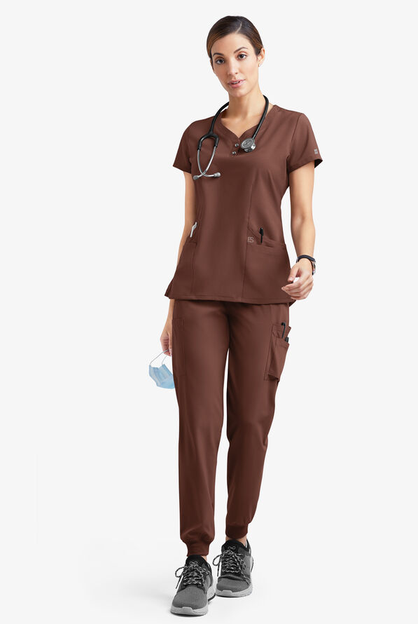 Blusa m&eacute;dica Easy STRETCH Demi estilo Henley con 4 bolsillos para mujer - Double Espresso - 2