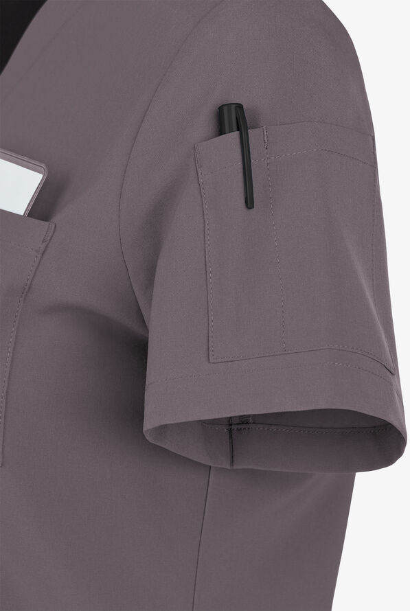 Easy STRETCH Chloe Women's 3-Pocket V-Neck Tuck-In Scrub Top - Grey Stone - 5