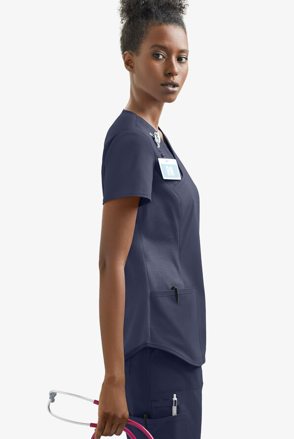 UA Exclusive Cherokee Workwear Professionals Active Women's 2-Pocket STRETCH Mock Wrap Scrub Top - Navy - 5